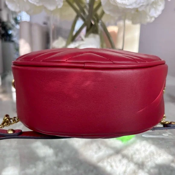 DESIGNER INSPIRED G G MARMONT Red Round Crossbody Bag with Gold Accents - Picture 8 of 12